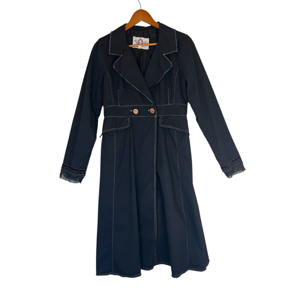 Burning Torch Women's Trench Over Coat Jacket Jeweled & Beaded Accents Size Med